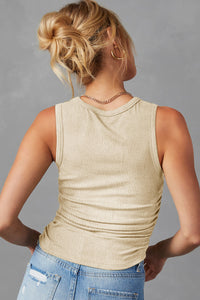 Apricot Plain Ruched Side Slim Sleeveless Tank Top