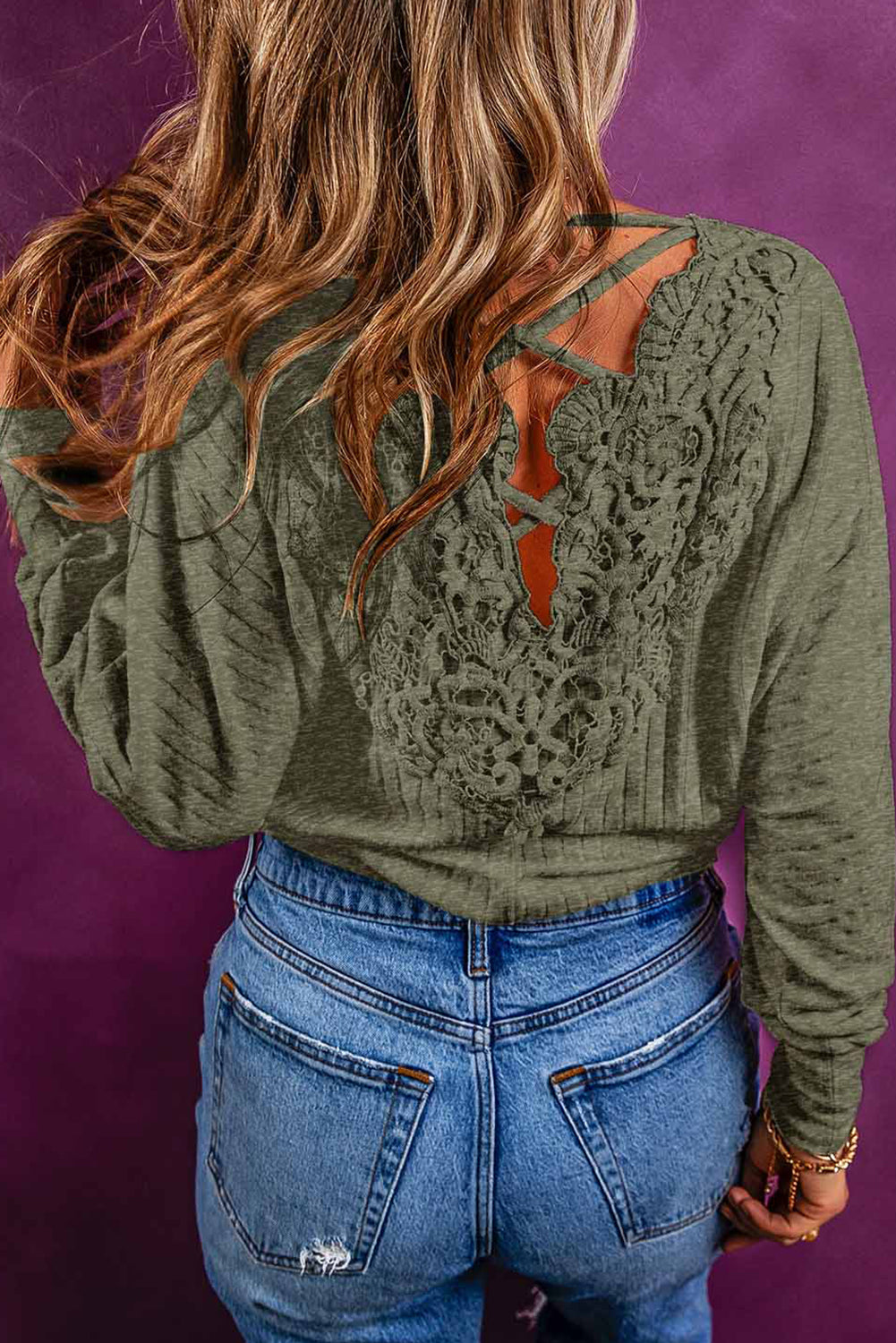 Laurel Green Lace-up Crochet Open Back Ribbed Top