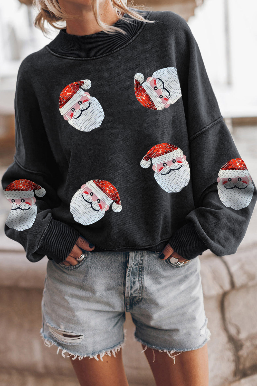 Black Sequined Santa Claus Christmas Fashion Sweatshirt