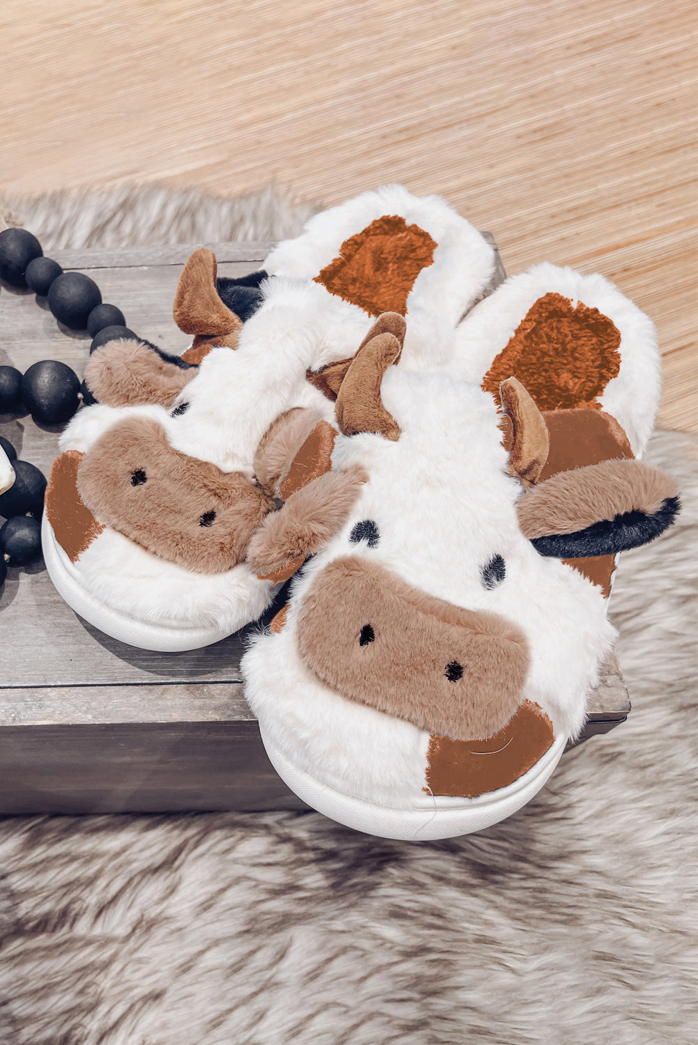 Camel Cartoon Cow Pattern Plush Lined Slippers