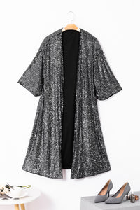 Long Cardigan Silvery Sequin Short Sleeve Kimono Womens Fashion