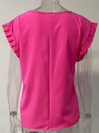 Ruffled Round Neck Cap Sleeve Blouse