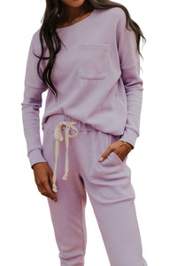 Waffle Knit Pullover and Jogger Pants Loungewear Set