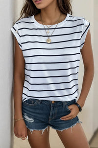 Striped Round Neck T-Shirt New Women's Fashion Casual Short Sleeve Blouse