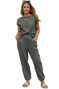 Gray Crinkled Texture Tee and Jogger Pants Set