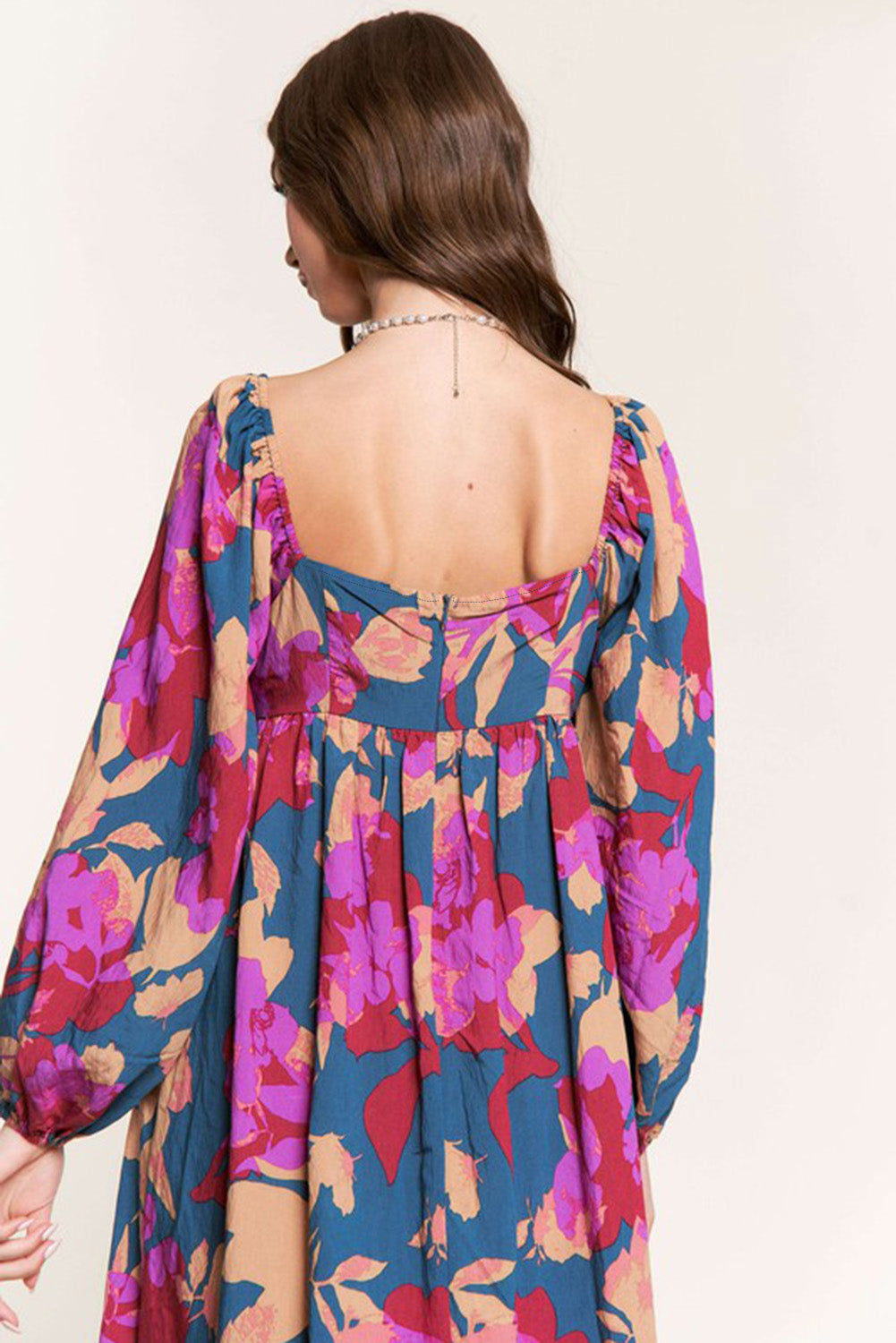 Multicolour Casual Maxi Dress Floral Print Square Neck Ruffled High Waist Long Loose Fit Dress