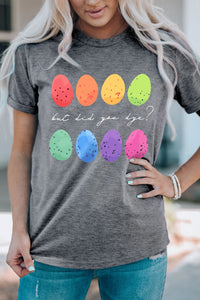 Easter Shirt Women's Fashion Gray Easter Eggs Print Crew Neck T Shirt Easter Gifts