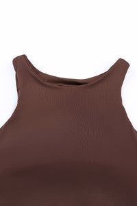 Women's Fashion Bodysuit Brown Solid Crew Neck Sleeveless Tight Shirt Top