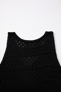 Black Swimsuit Cover-up Hollow Out Crochet Cover Up Dress with Slits