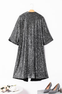 Long Cardigan Silvery Sequin Short Sleeve Kimono Womens Fashion