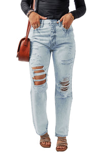 Beau Blue Vintage Acid Wash Distressed Straight Leg Ripped Jeans