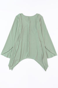 Green Ribbed Expose Seam Bell Sleeve Top