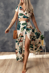 Fashion Tropical Print Crop Top and Maxi Skirt outfit 2 piece Set Fashion Sets