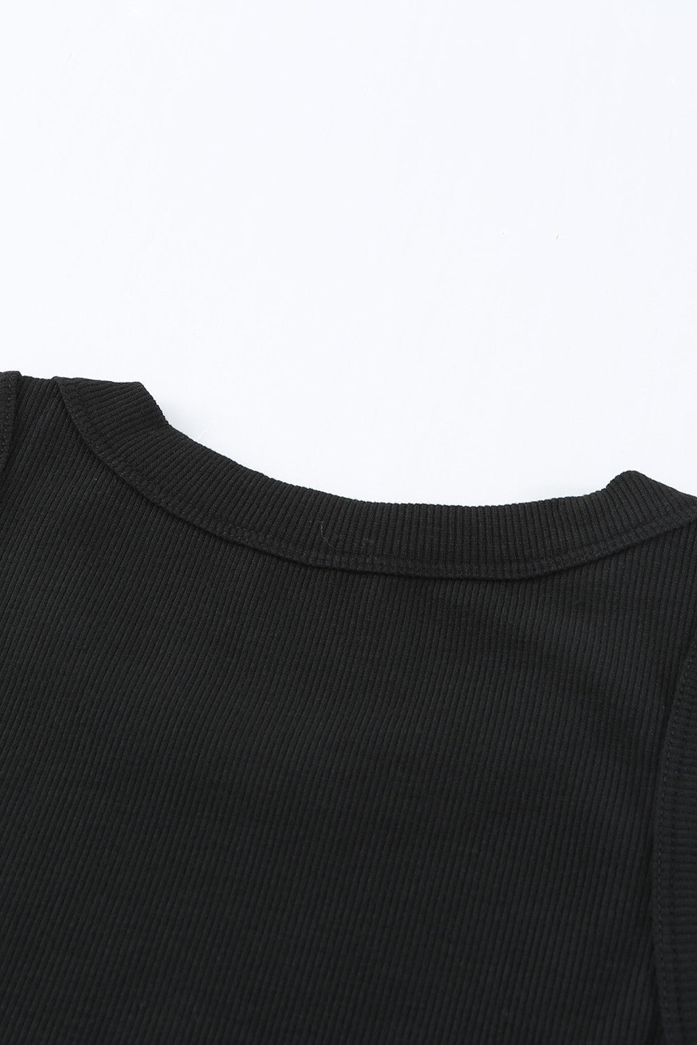 Solid Black Round Neck Ribbed Tank Top