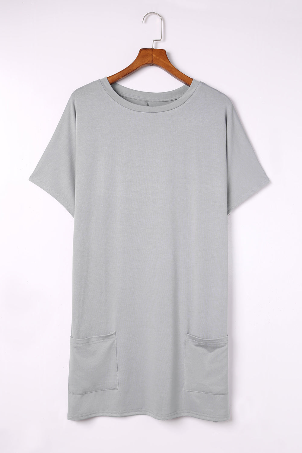 Gray Side Pockets Short Sleeve Tunic Top