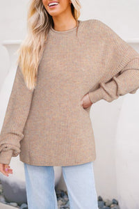 Multicolor Rolled Round Neck Drop Shoulder Sweater