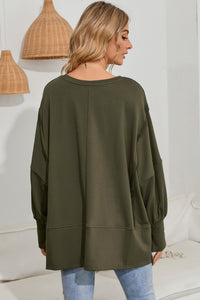 Olive Green Patchwork Drop Shoulder Oversized Top Sweater