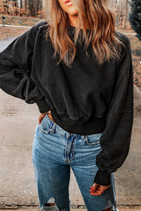 Women’s Sexy Casual Shirt Top Black Acid Wash V-shape Open Back Sweatshirt