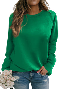 Green Solid Round Neck Raglan Sleeve Sweatshirt Cotton Sweaters ladies fashion