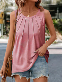 Pin-Tuck Round Neck Tank