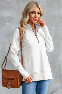 White Oversized Quarter-Zip Pullover Sweatshirt