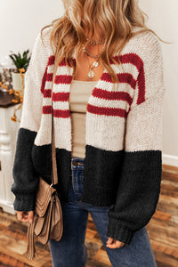 Black Colorblock Striped Open Cardigan Fashion Sweater