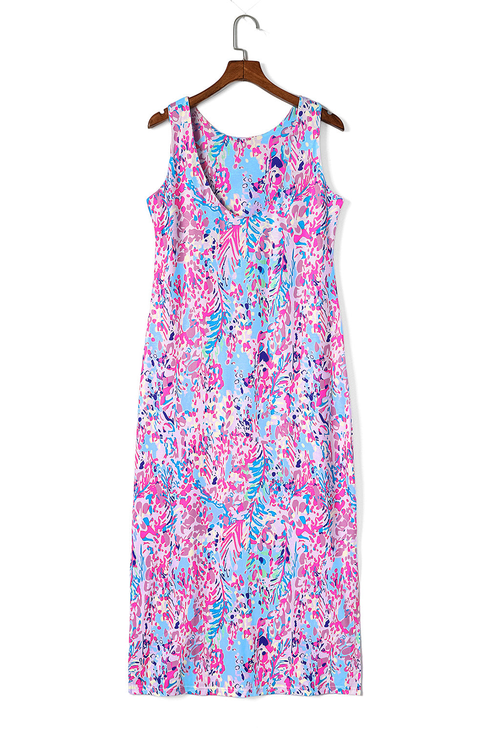 Casual Sleeveless Maxi Dress Purple Abstract Floral Print Midi Maxi Casual Dresses