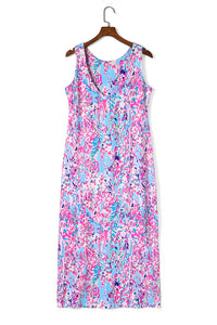 Casual Sleeveless Maxi Dress Purple Abstract Floral Print Midi Maxi Casual Dresses