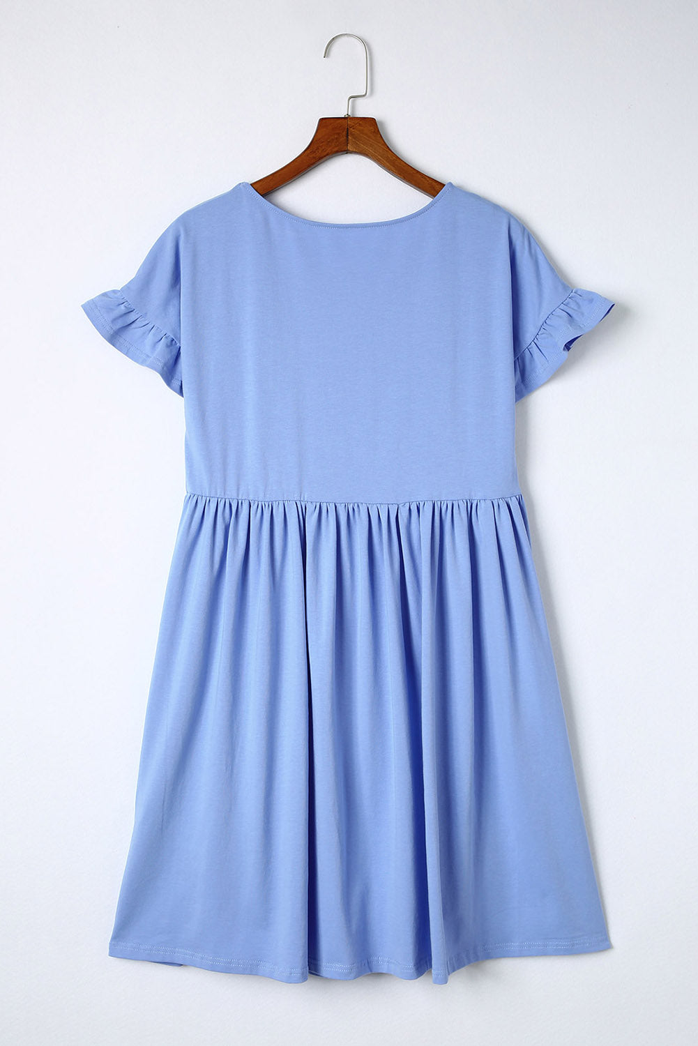 Sky Blue Round Neck Ruffle Sleeve Loose Dress