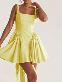 Backless Bow Detail Square Neck Mini Dress