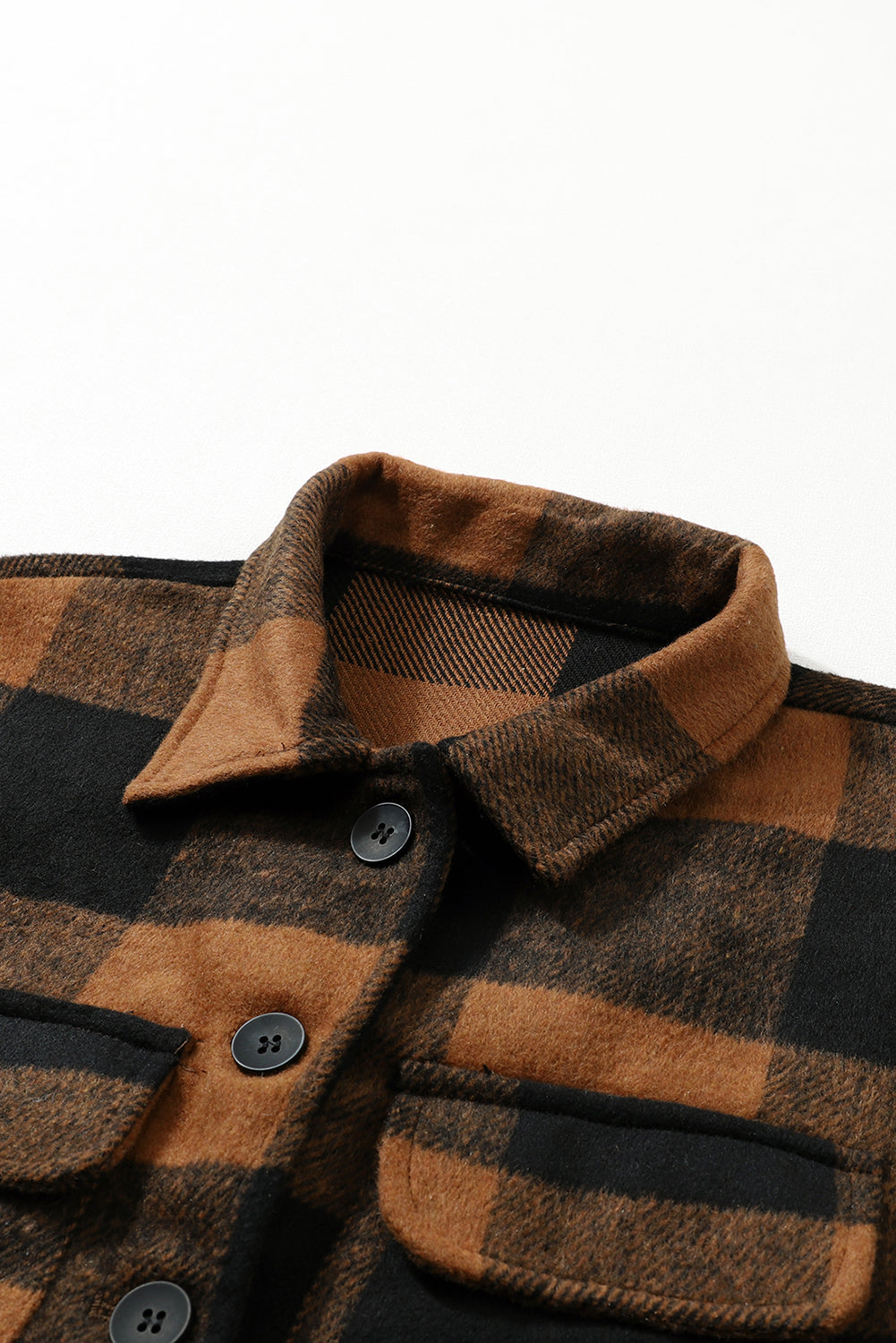 Chestnut Plaid Button-Down Flap Pocket Long Shacket & Button Down Shirt