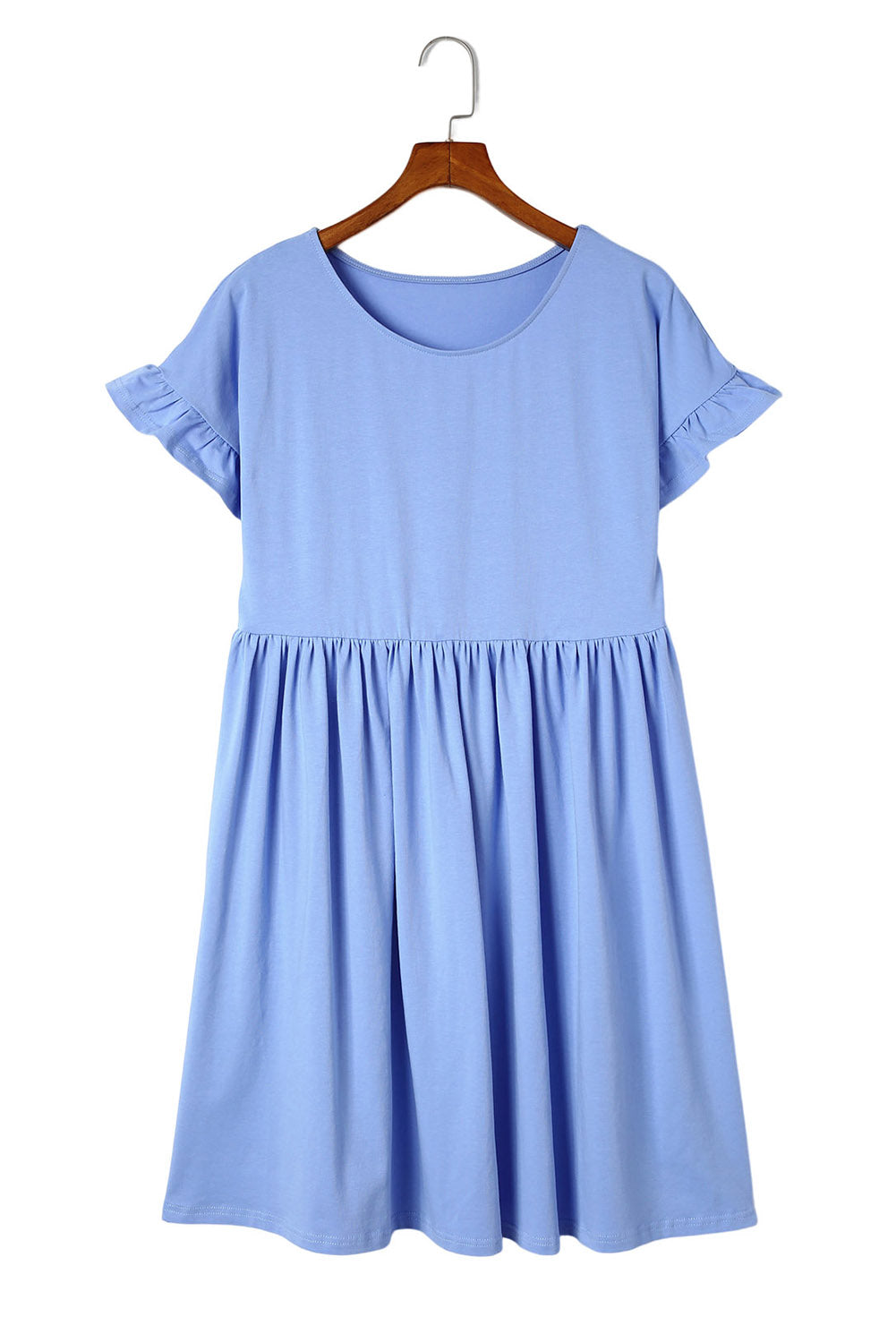 Sky Blue Round Neck Ruffle Sleeve Loose Dress