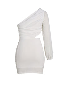 White Asymmetric One Shoulder Cutout Bodycon Dress