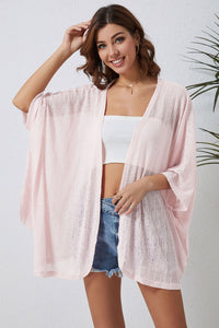 Pink Sheer Open Sweater Lightweight Knit Long Sleeve Cardigan