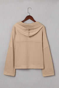 Khaki Casual Button Solid Patchwork Trim Hoodie