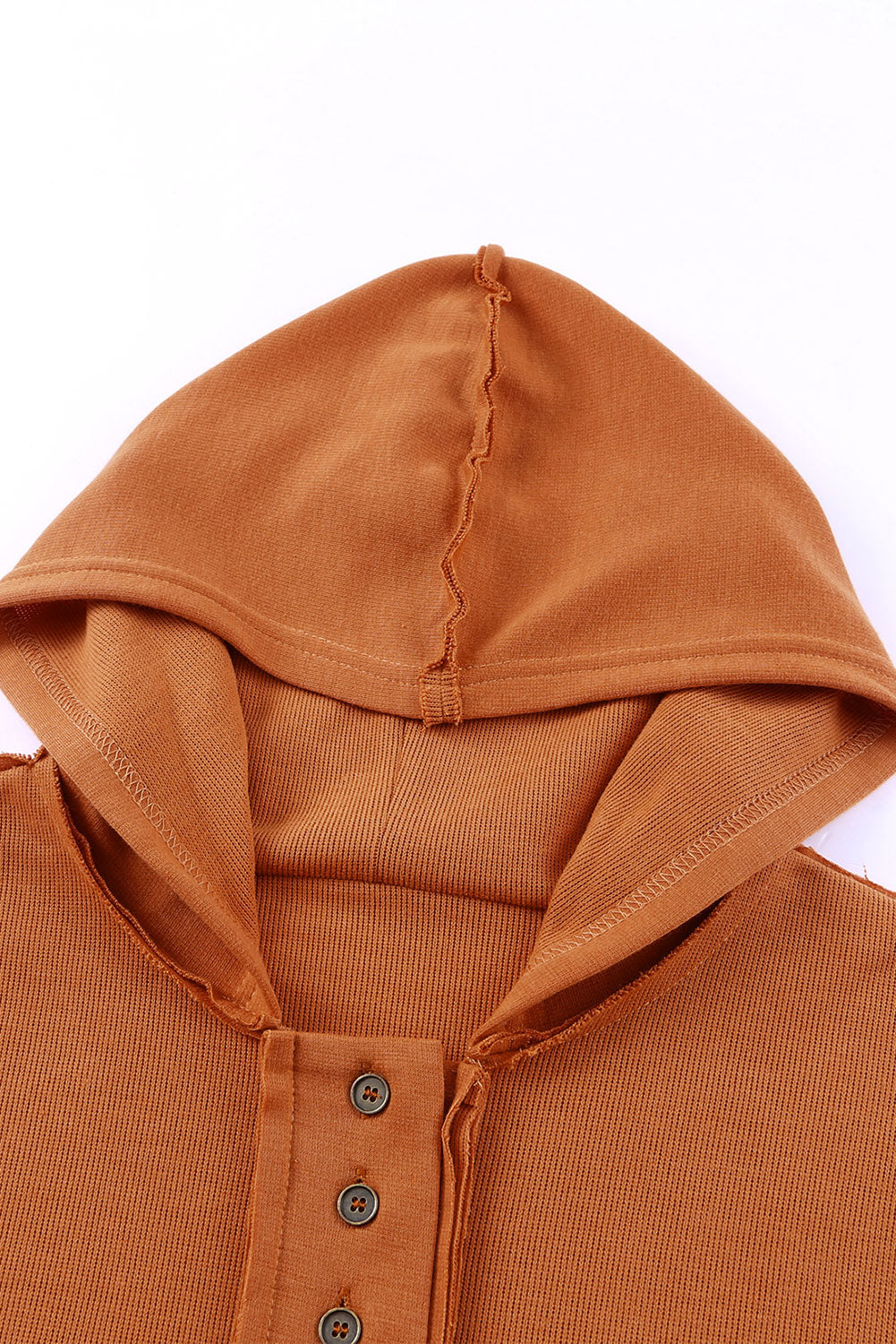 Orange Casual Hooded Sweater Button Solid Patchwork Trim Hoodie