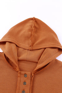 Orange Casual Hooded Sweater Button Solid Patchwork Trim Hoodie