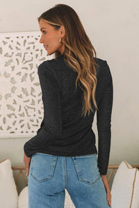 Black Sparkle Metallic Cut Out Long Sleeve Top