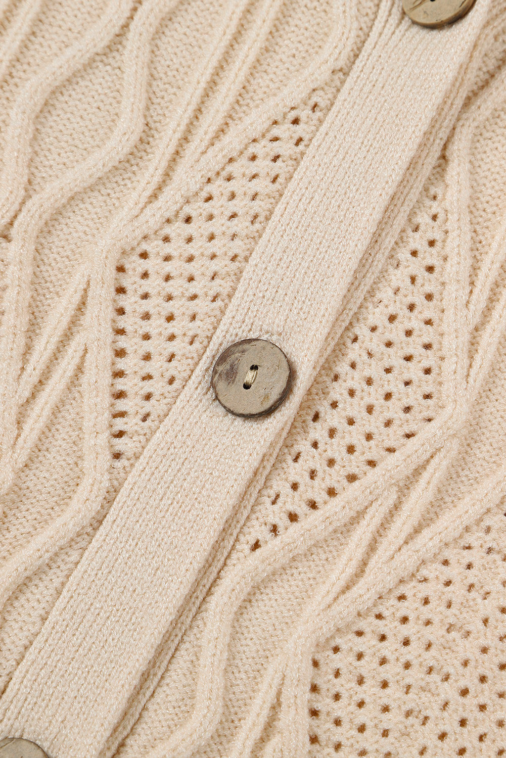 Fashion Open Sweater Apricot Plus Size Knitted Hollow out Button up Cardigan