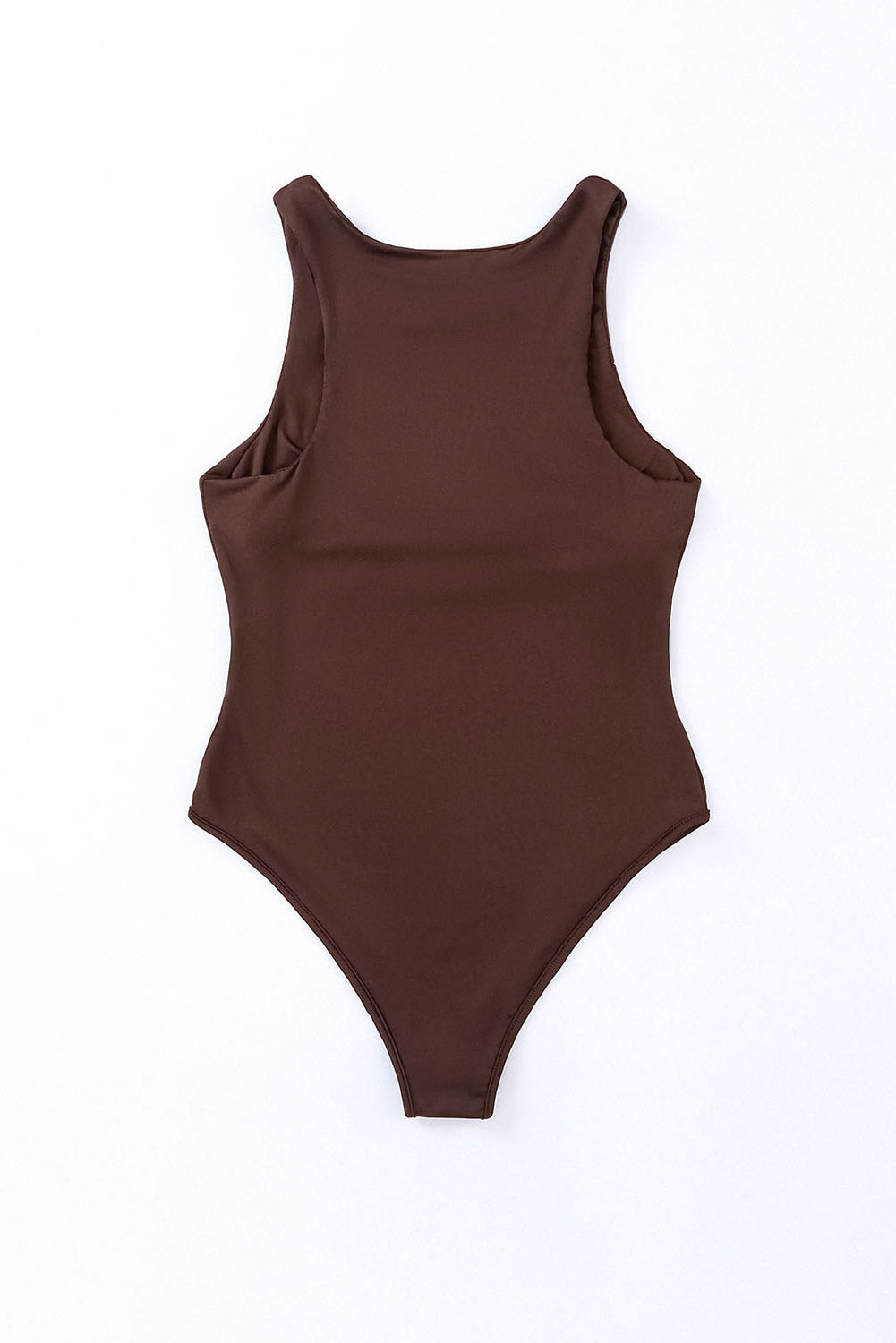 Women's Fashion Bodysuit Brown Solid Crew Neck Sleeveless Tight Shirt Top