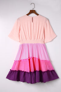 Pink Ombre Colorblock Tiered Dress