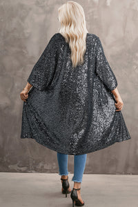 Long Cardigan Silvery Sequin Short Sleeve Kimono Womens Fashion