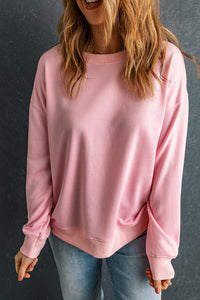 Pink Solid Classic Crewneck Pullover Sweatshirt Ladies fashion Sweaters