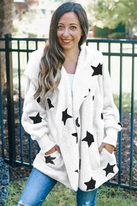 Cute White Lapel Collar Scatter Star Fuzzy Coat