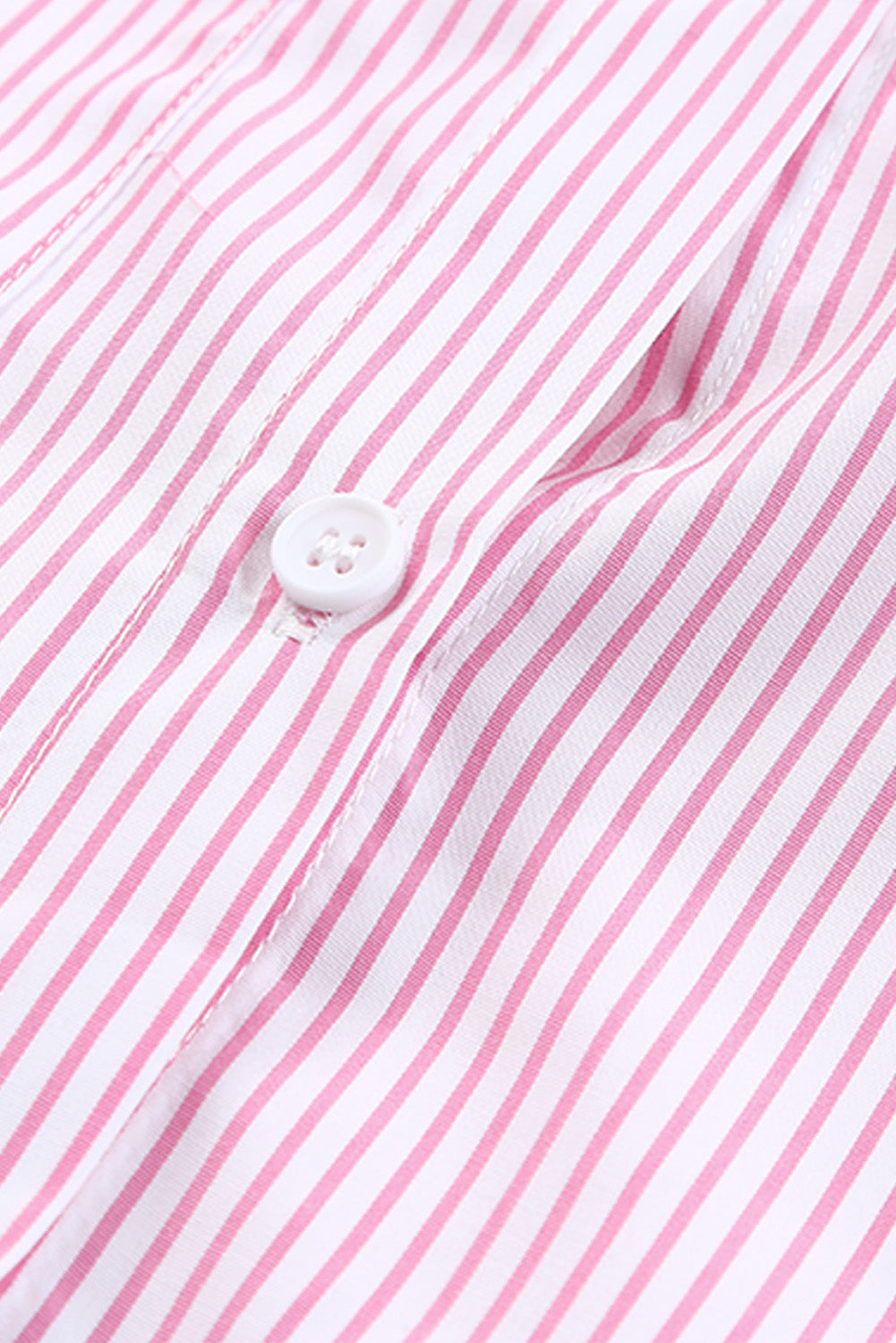 Pink Smocked Cuffed Striped Boyfriend Shirt with Pocket