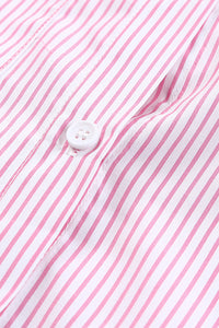 Pink Smocked Cuffed Striped Boyfriend Shirt with Pocket