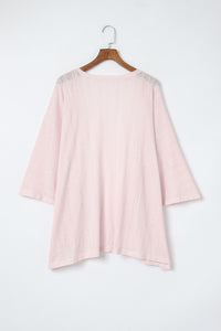 Pink Sheer Open Sweater Lightweight Knit Long Sleeve Cardigan