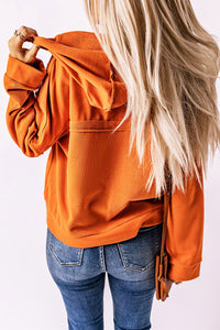 Orange Casual Hooded Sweater Button Solid Patchwork Trim Hoodie