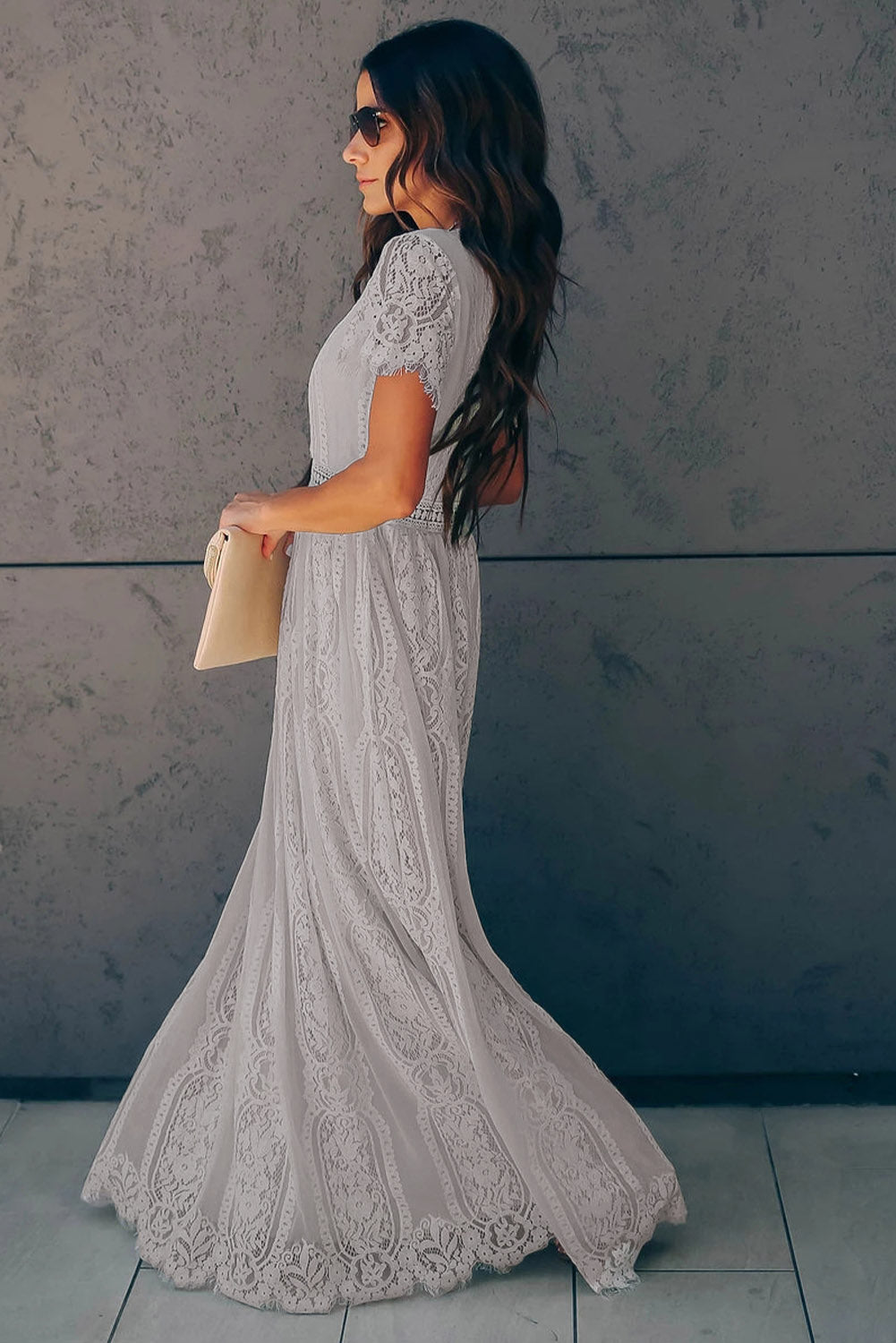 Gray Blue Fill Your Heart Lace Maxi Dress