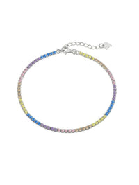 Colorful Tennis Bracelet, Zircon .925 Sterling Silver Warm Colors Luxury Dainty Bracelet